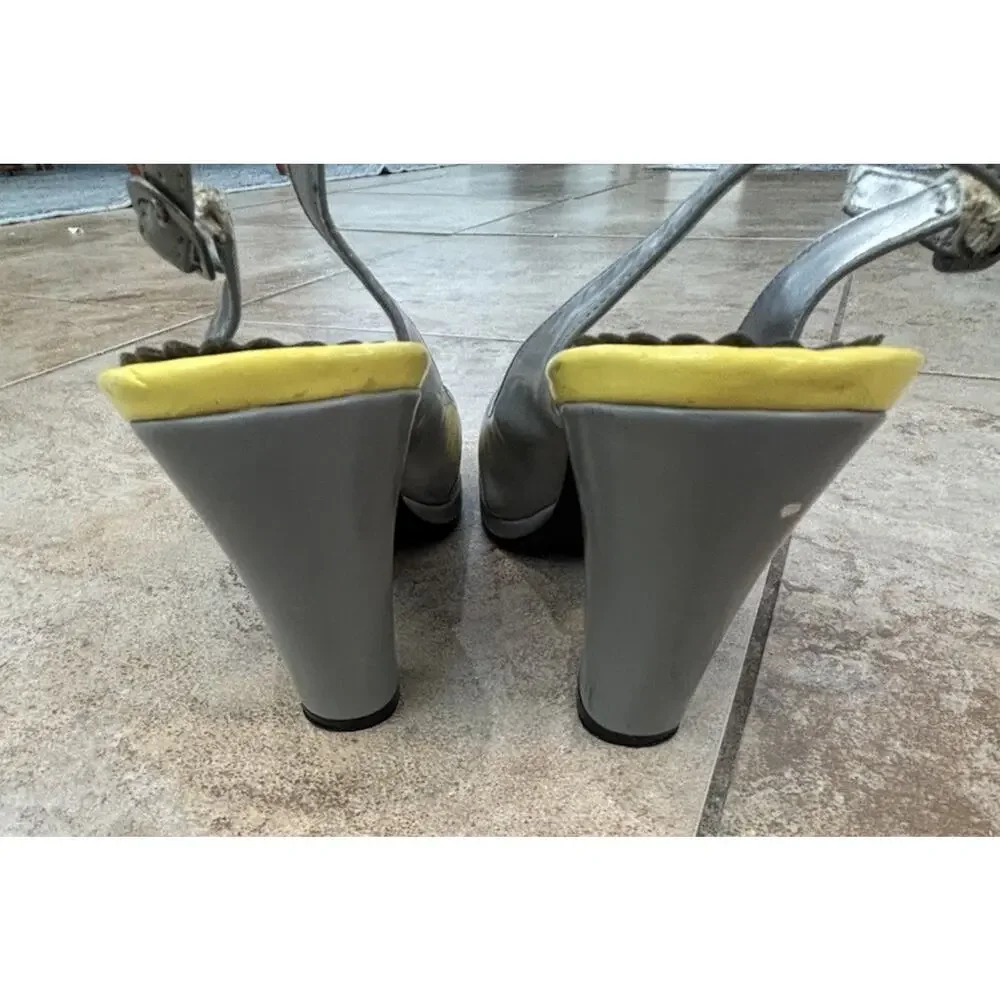 Madden Girl Slingback Heels Women’s Size 7 Yellow/Grey Kitten Heel
